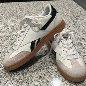 Reebok Women’s White and Black Sneakers with Tan Sole